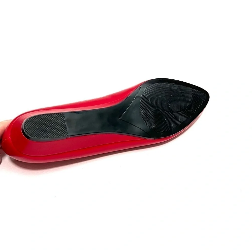 Vintage 1980s deadstock cherry red vegan leather slip on mini wedge heels